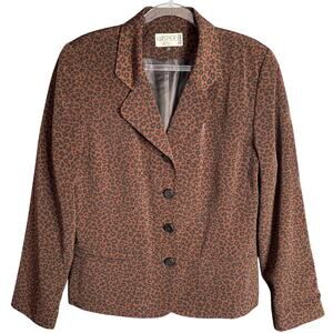 KASPER ASL Vintage Blazer Womens Size 12 Brown Leopard Casual Chic Office Wear